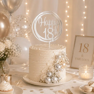 Acrylic Silver Geometric 'Happy 18th' Birthday Cake Topper