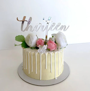 Acrylic Silver Mirror 'Thirteen' Cake Topper