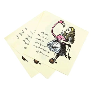 Whimsical tea party serviettes napkins with Alice and flamingo