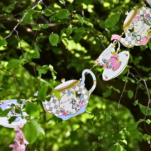 Wonderland themed hanging decorations for birthday or afternoon tea