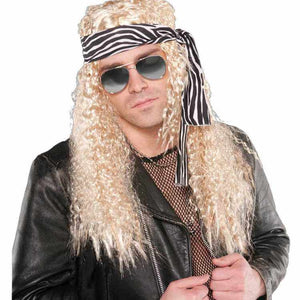 80's Blond Curly Rock Star Wig & Headband Kit