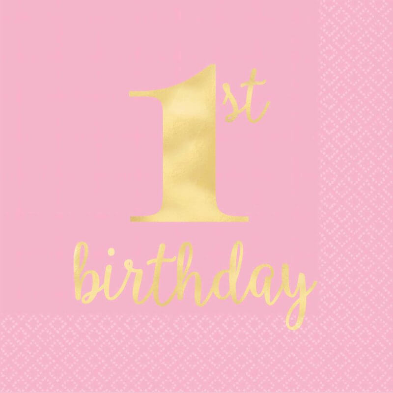 1st Birthday Pink Lunch Napkins 16 Pack