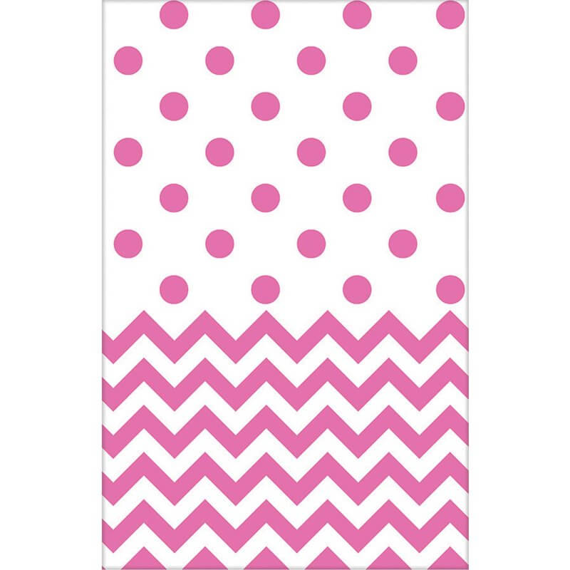 Chevron Polka Dot Plastic Tablecover - New Pink