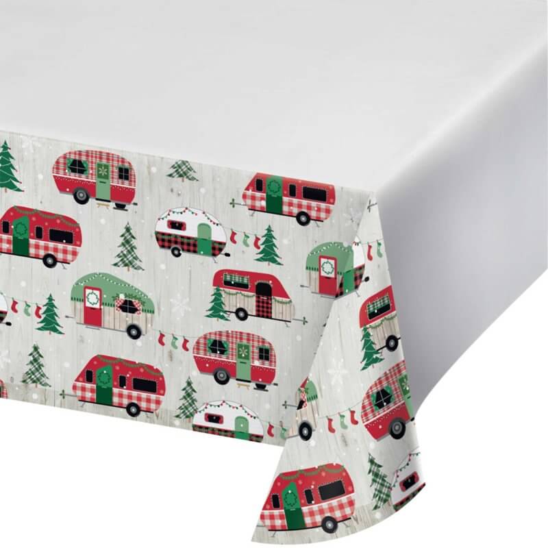 Christmas Campers Border Print Paper Tablecover