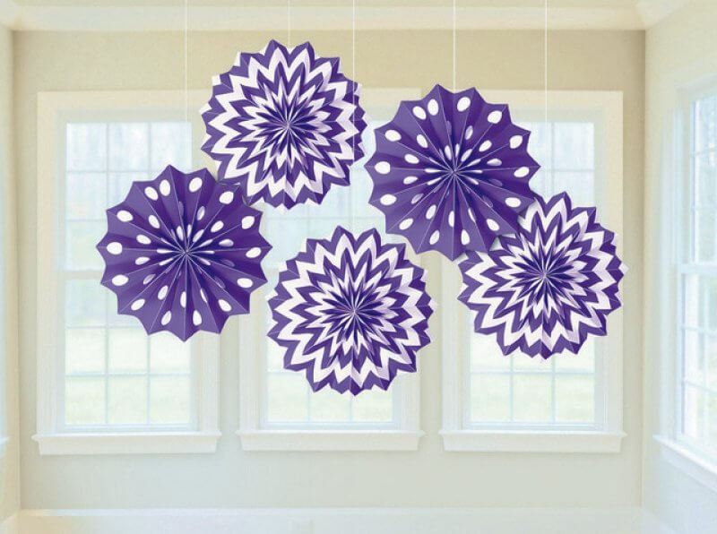 Purple Printed Paper Fan Decorations 5 Pack