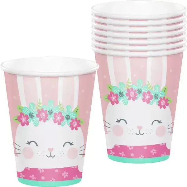 Floral Bunny Party Paper Cups 8pk