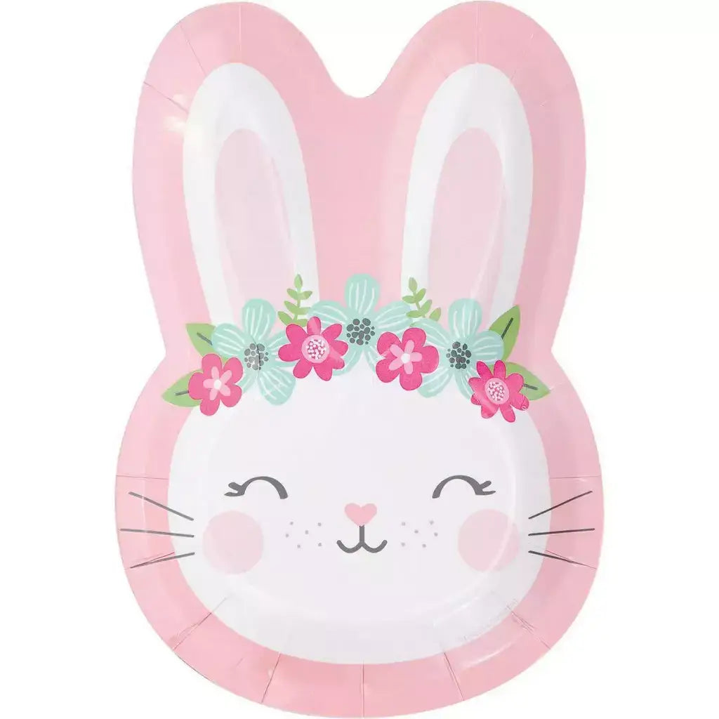 Floral Bunny Rabbit Shaped Paper Plates 8pk