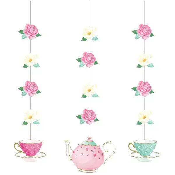 Floral Tea Party Hanging Decorations 3pk