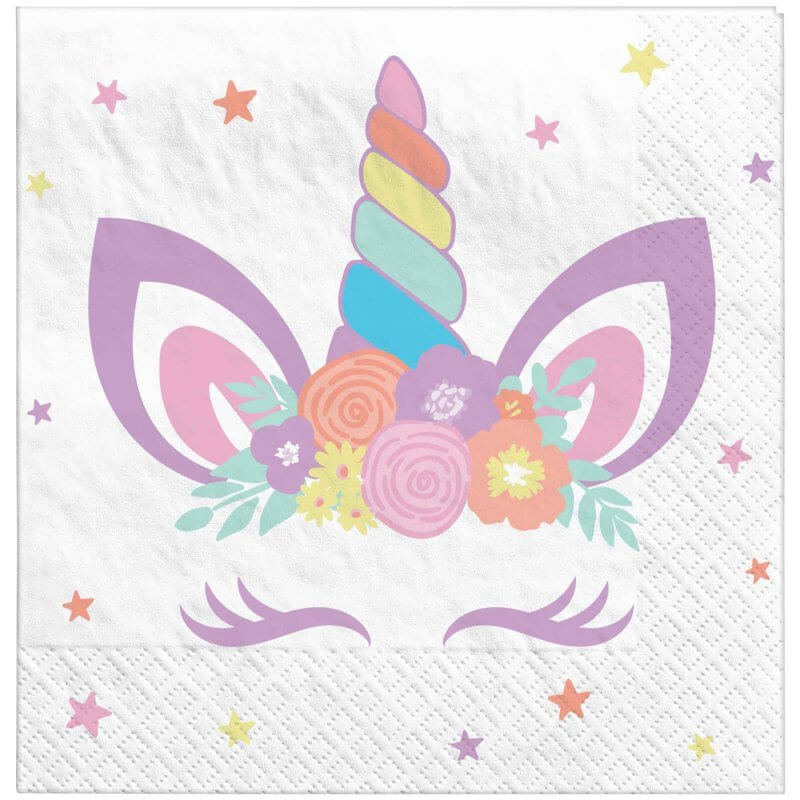 Unicorn Party 'Believe in Magic' Beverage Napkins 16 Pack