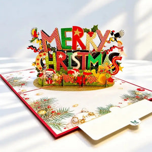 Australian native wildlife Christmas pop-up card with red Merry Christmas greeting card