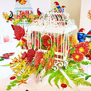 Aussie bird Christmas pop-up card with native flowers