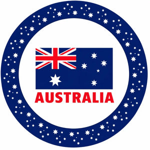 Australian flag paper party plate with red Australia lettering