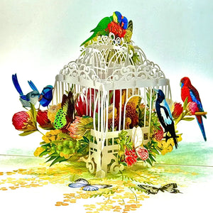 Australian Native Bird Cage with butterflies and flowers 3d origami pop card