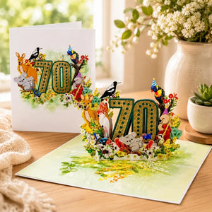 Golden 70 pop up greeting card with Aussie animals