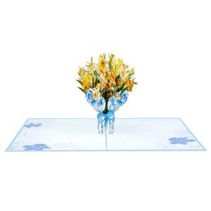 Handmade Yellow Daffodil Flower Bouquet 3D Floral Pop Up Greeting Card