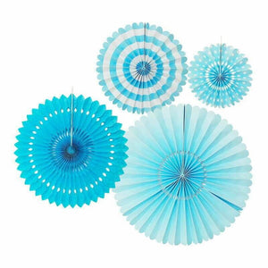 Baby Blue Hanging Decorative Paper Fan 4 Pack