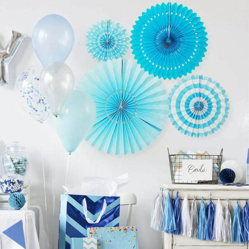 Baby Blue Hanging Decorative Paper Fan 4 Pack