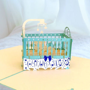 Handmade Online Party Supplies Blue Cot Baby Shower 3D Pop Up Card