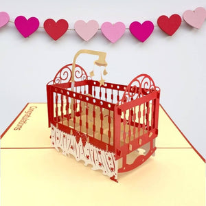 Handmade Baby Sleeping in Red Cot 3D Pop Up Greeting Card