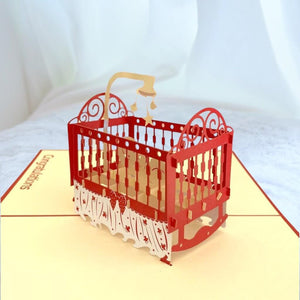 Handmade Baby Sleeping in Red Cot 3D Pop Up Greeting Card