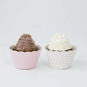 Baby Pink Checked & Polka Dot Cupcake Wraps 8pk