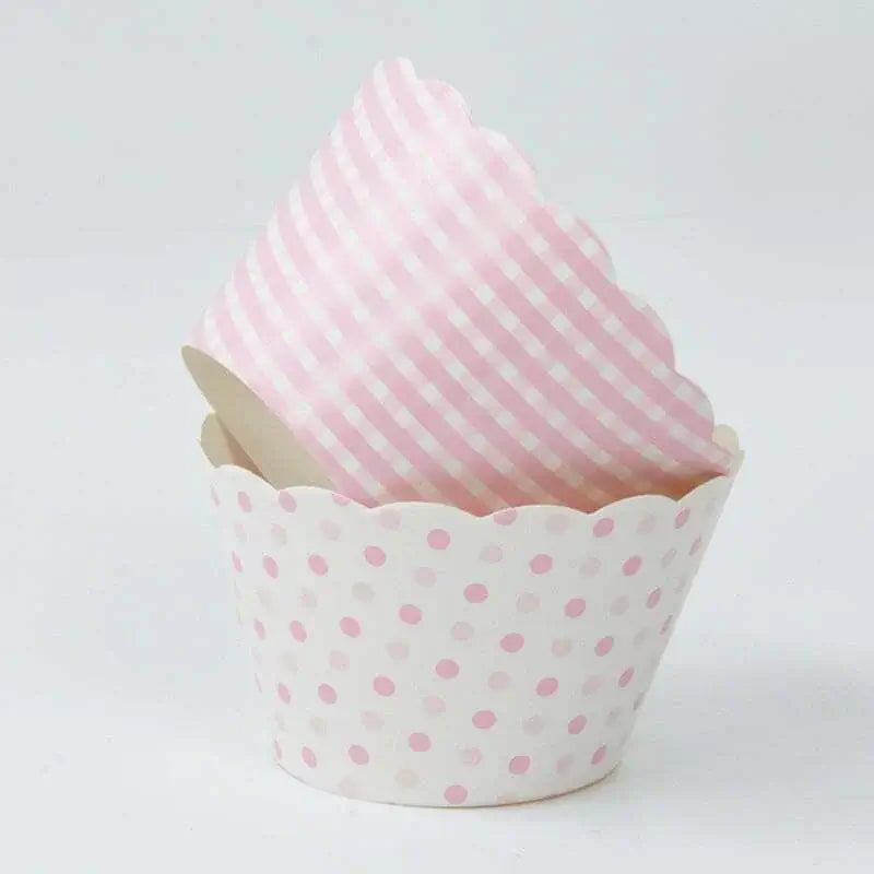 Baby Pink Checked & Polka Dot Cupcake Wraps 8pk
