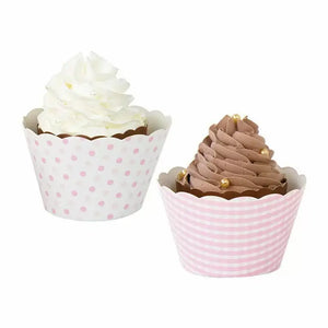 Baby Pink Checked & Polka Dot Cupcake Wraps 8pk