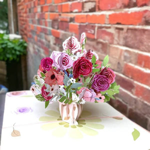 Handmade Baby Pink Rose Bouquet in Vase 3D Pop Up Card