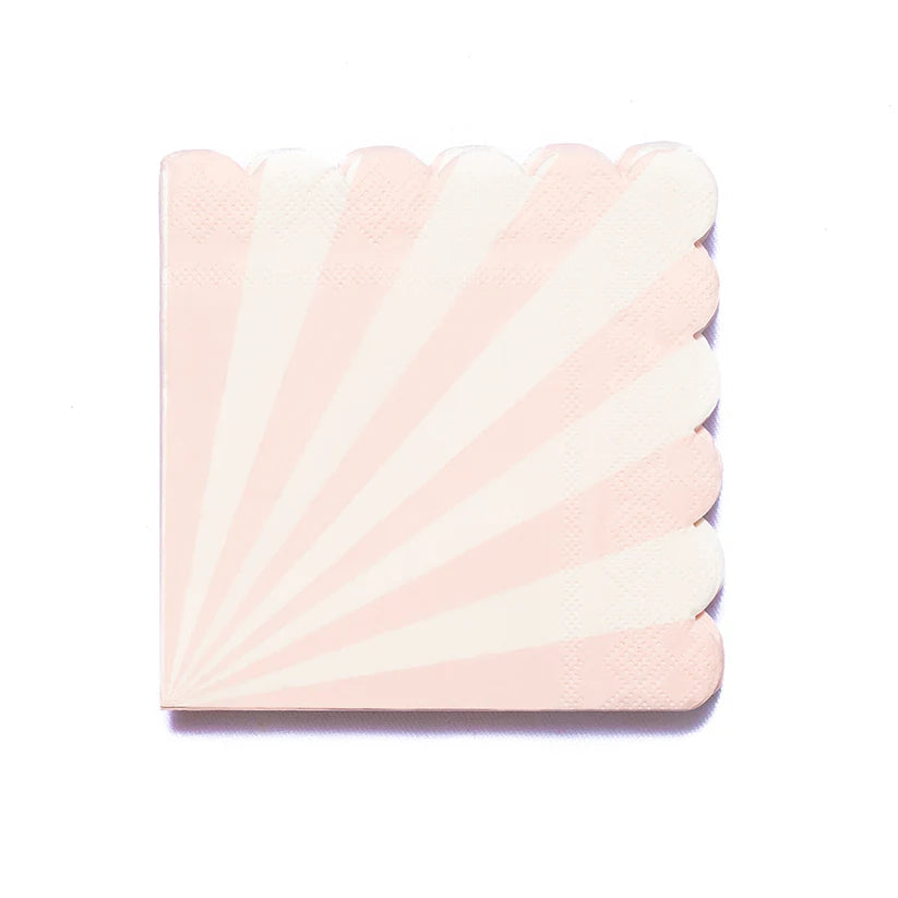 Baby Pink & White Candy Stripe Scallop Paper Napkins 16pk