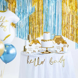 Baby shower onesie shaped napkins with gold foil lettering