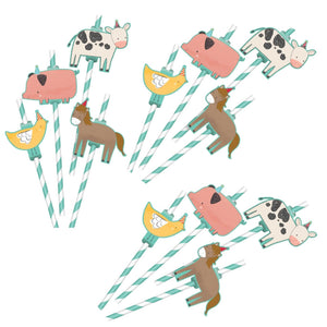 Farm animal paper straws for kids’ birthday party drinks