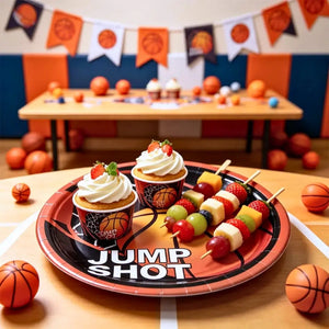 Round basketball dinner plate measuring approximately 23cm