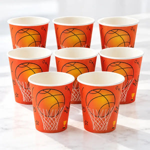 Basketball paper cups 266ml 8 pack with hoop and net design