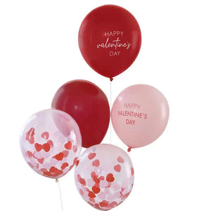 Pink, Red and Confetti Valentines Balloons Bundle 5pk