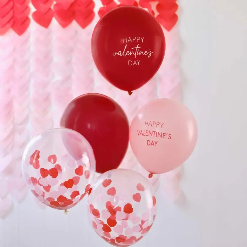 Pink, Red and Confetti Valentines Balloons Bundle 5pk