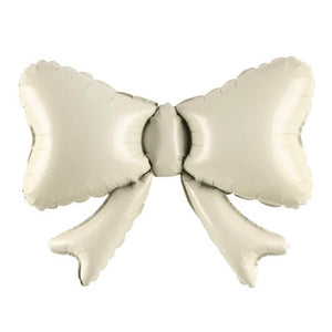 Jumbo white sand ribbon bow foil balloon 80x61cm for party decorations