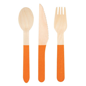 Pumpkin orange wooden cutlery set 4 pieces for birthdays and Halloween