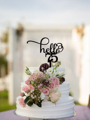 Black Acrylic Hello 75 Happy birthday Cake Topper