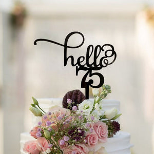 Black Acrylic Hello 75 Happy birthday Cake Topper