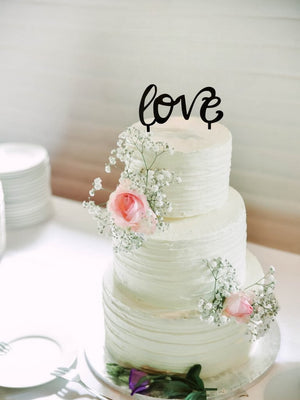 Black Acrylic 'Love' Script valentines day wedding anniversary Cake Topper