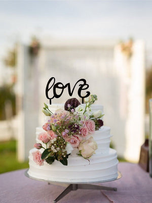 Black Acrylic 'Love' Script valentines day wedding anniversary Cake Topper