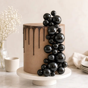 Shiny Black Foam Ball Cake Toppers 20 pack