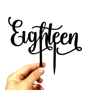 Acrylic Black 'eighteen' Script Birthday Cake Topper