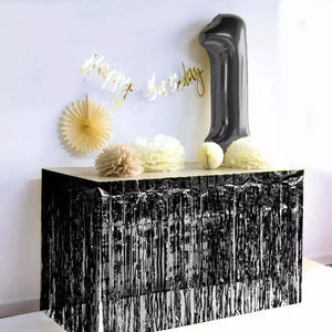 Black Foil Fringe Table Skirt