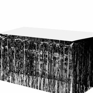Black Foil Fringe Table Skirt