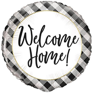 45cm Black Gingham Welcome Home Round Foil Balloon