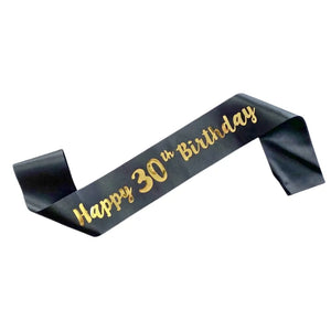 Black 'Happy 30th Birthday' Sash – Gold Foil Print