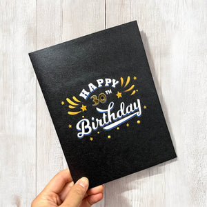 Black & Gold Happy 30th Birthday Presents 3D Card
