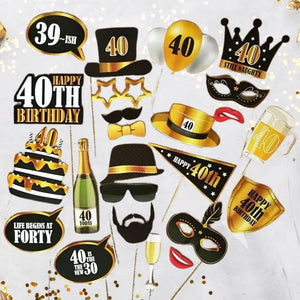 Black & Gold 40th Birthday Photo Props 21pk