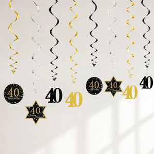 Black Gold Happy 40th Birthday Swirls Party Decorations